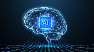 Brain and AI chip inside, artificial intelligence concept with neural network